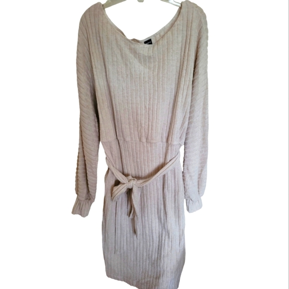 Shein Super Soft Cream Long Sleeve Dress Belted Winter Dress Size Medium - Picture 1 of 7